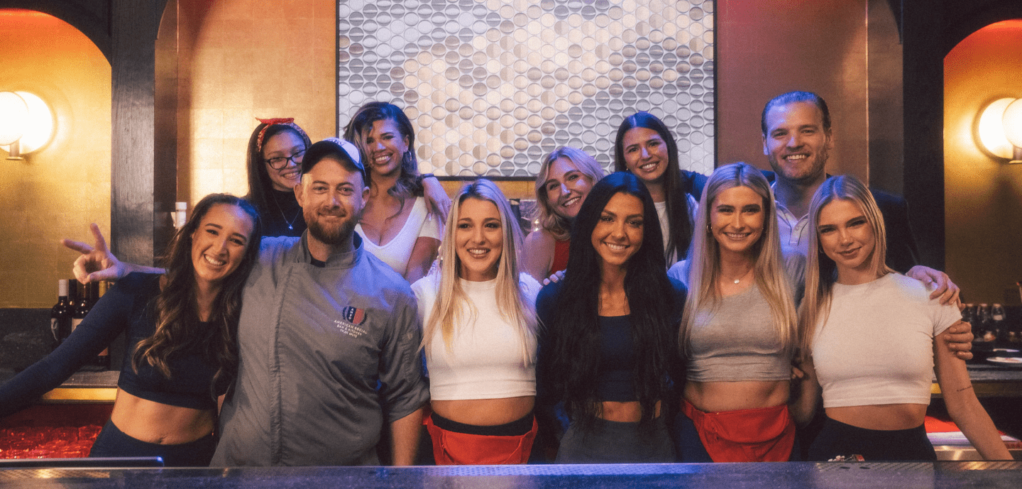 A happy group of workers in American Social restaurant.